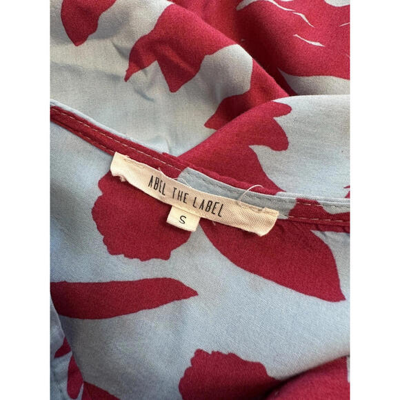 Abel The Label Anthro Cassidy Midi Dress S Floral Smocked Waist Pink Blue Hi Lo - Picture 7 of 9